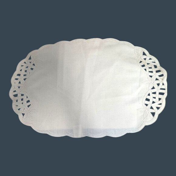 Set Of 4 Vintage Beige Lace Edge Oval Placemats Formal Linen Made In Philippines - Picture 7 of 10